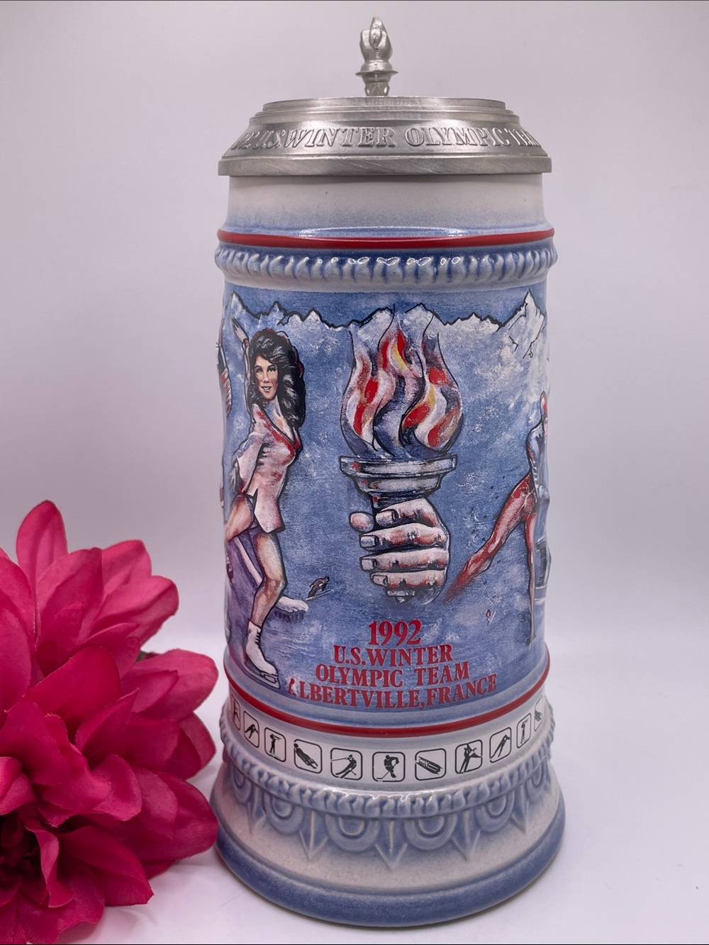 1992 US Winter Olympic Team Anheuser-Busch Commemorative Lidded Beer Stein